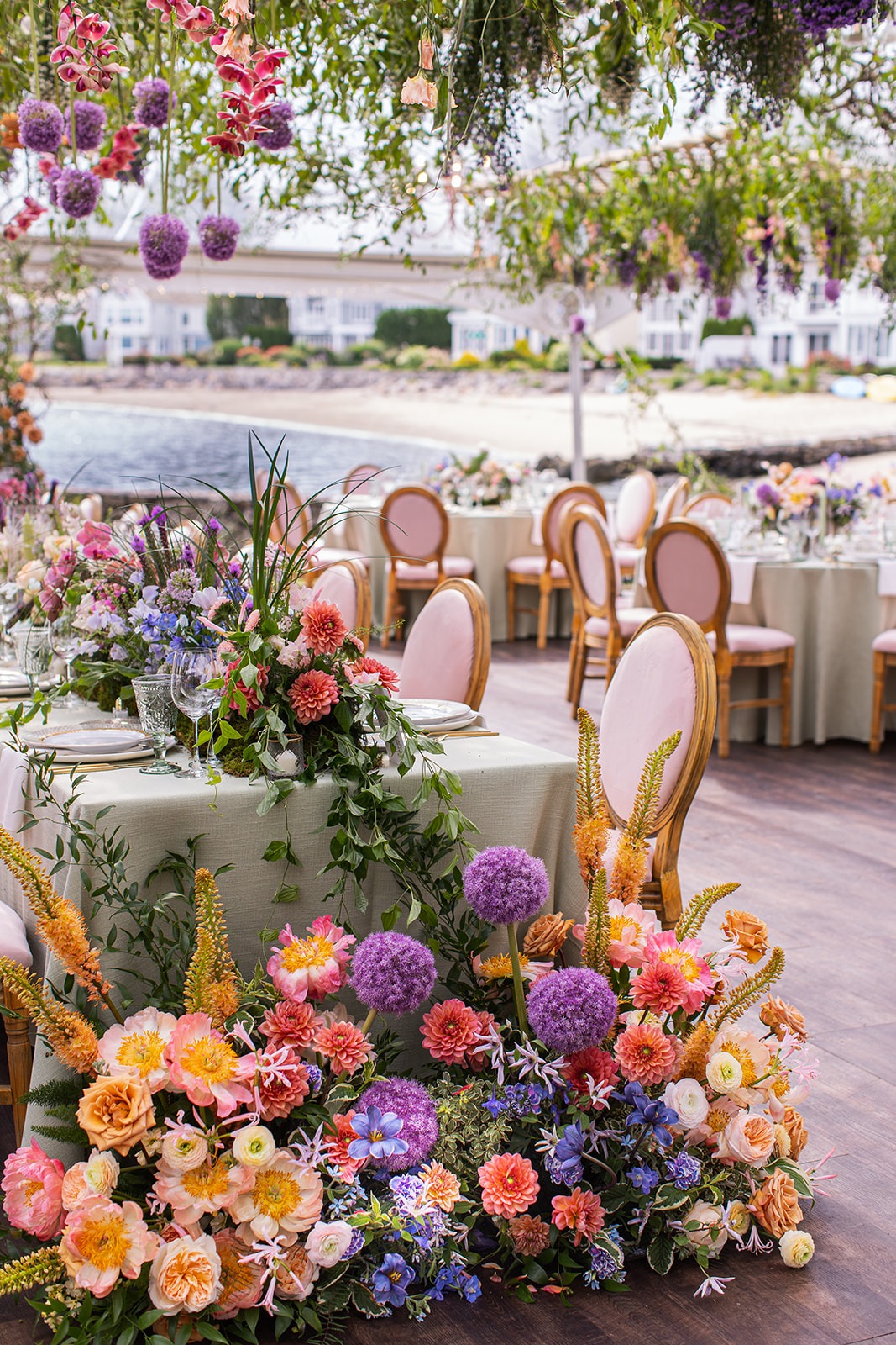 rainbow floral arrangement for end of table