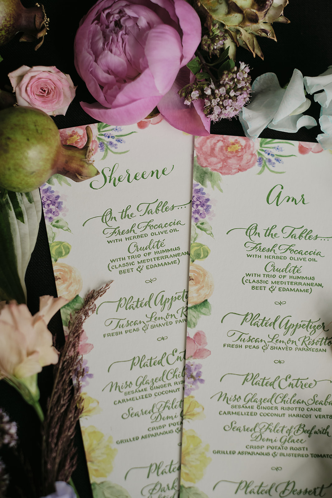 watercolor floral menus