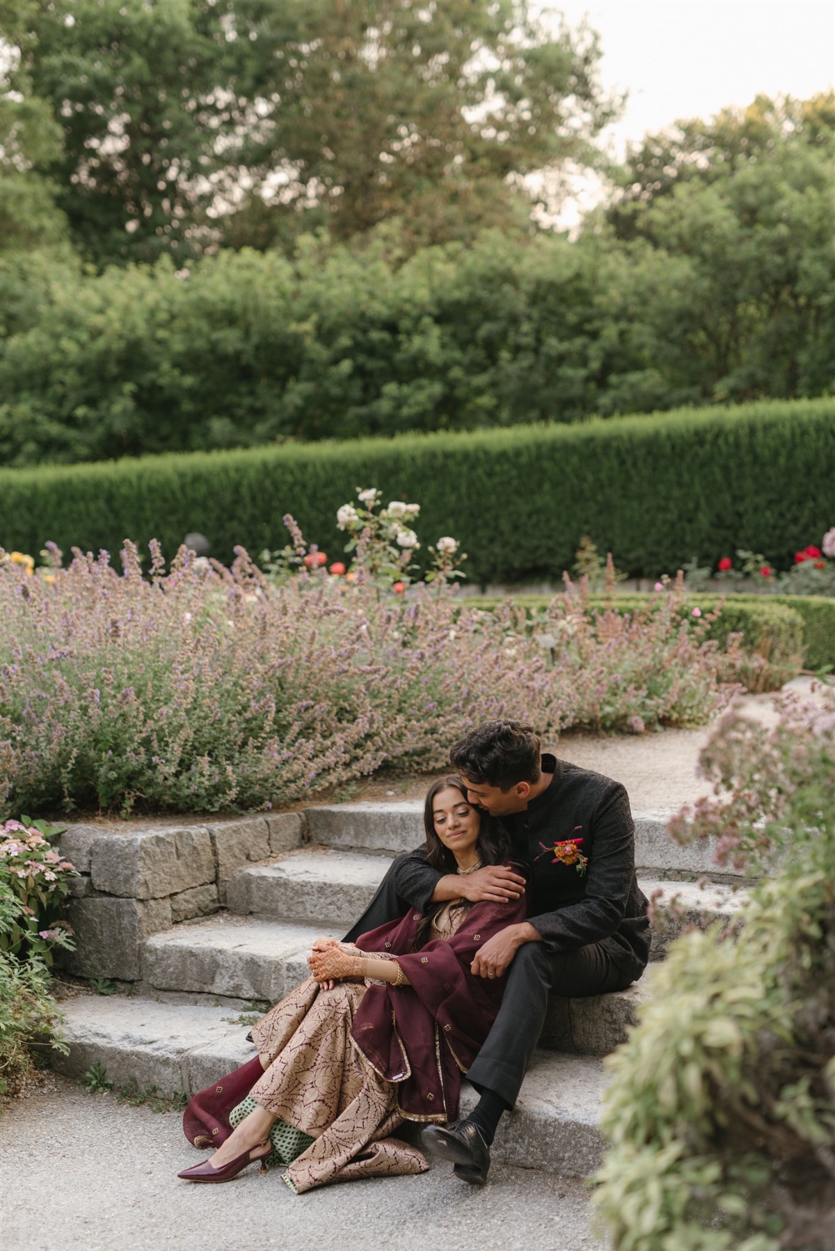 burgundy and gold Indian wedding dress